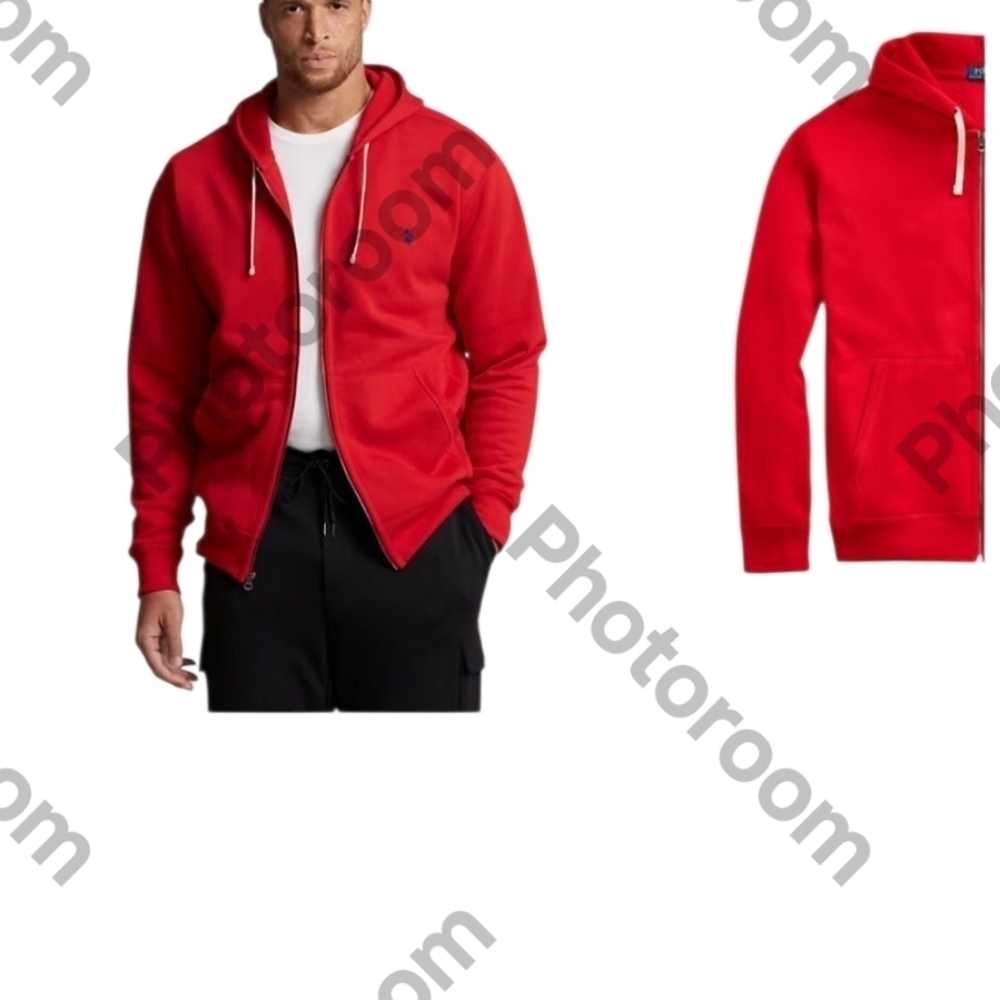 Y2K Polo Ralph Lauren Double Knit Red Full Zip Hoodie Mens Pony Logo Sweatshirt - Picture 13 of 14
